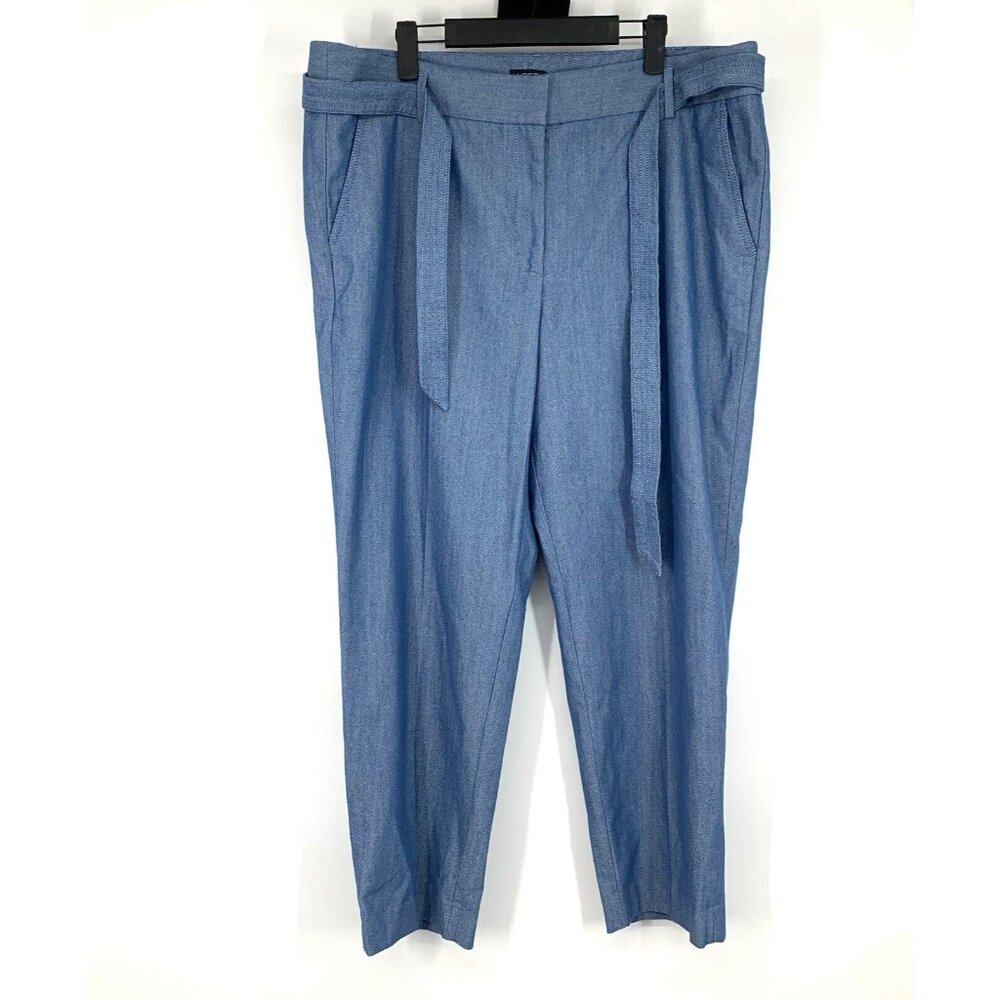 LOFT Pants Blue Chambray Taper Relaxed Slim Straight Tie Waist - Picture 2 of 10